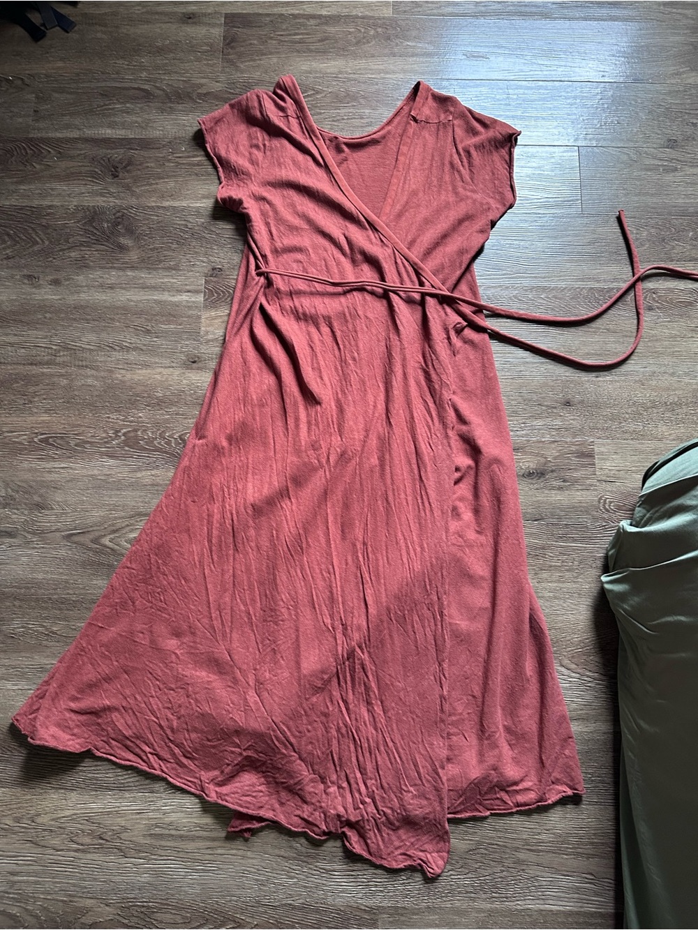 ~ Gaia Conceptions FLIP WRAP BABYDOLL BELOW KNEE DRESS Terracotta L~ - Picture 2 of 5